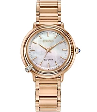 Citizen Women's Eco Drive Three Three Rose Gold Tone Stainless Steel Watch