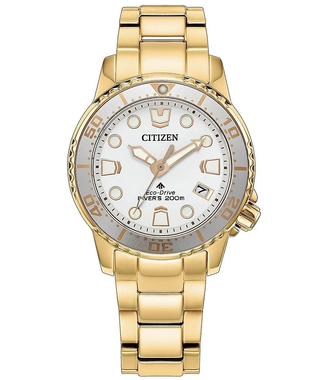 Citizen Women's Promaster Eco-Drive Dive 4 Three Hand Gold Tone Stainless Steel Bracelet Watch