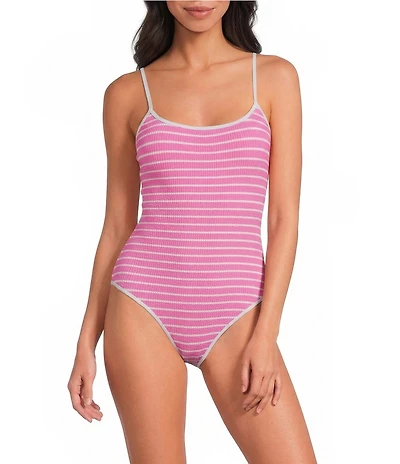 Citrus Brenton Pucker Stripe Scoop Neck Pipping Tank One Piece Swimsuit