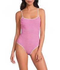 Citrus Brenton Pucker Stripe Scoop Neck Pipping Tank One Piece Swimsuit