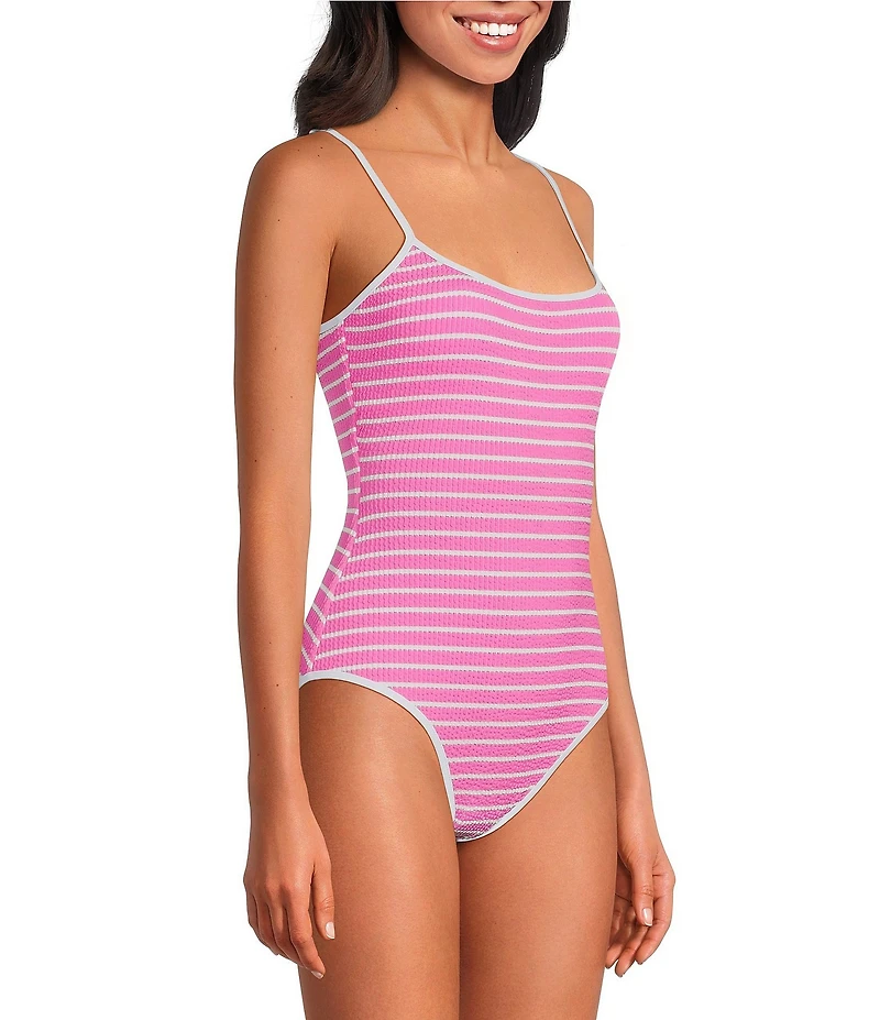 Citrus Brenton Pucker Stripe Scoop Neck Pipping Tank One Piece Swimsuit