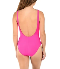 Citrus Solid Square Neck Open Back Tank One Piece Swimsuit
