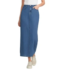 City Blues Pull-On Denim Mesh Maxi Skirt
