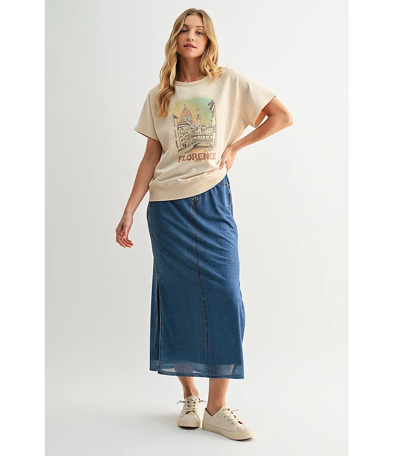 City Blues Pull-On Denim Mesh Maxi Skirt