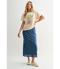 City Blues Pull-On Denim Mesh Maxi Skirt