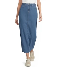 City Blues Pull-On Denim Mesh Maxi Skirt
