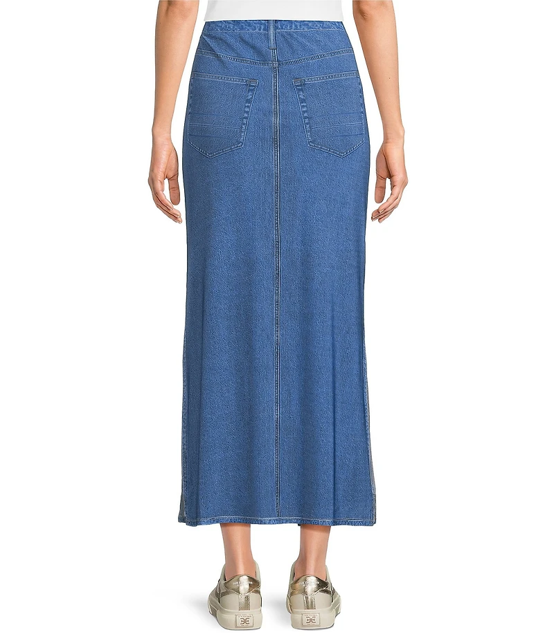 City Blues Pull-On Denim Mesh Maxi Skirt