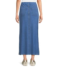 City Blues Pull-On Denim Mesh Maxi Skirt