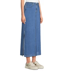City Blues Pull-On Denim Mesh Maxi Skirt