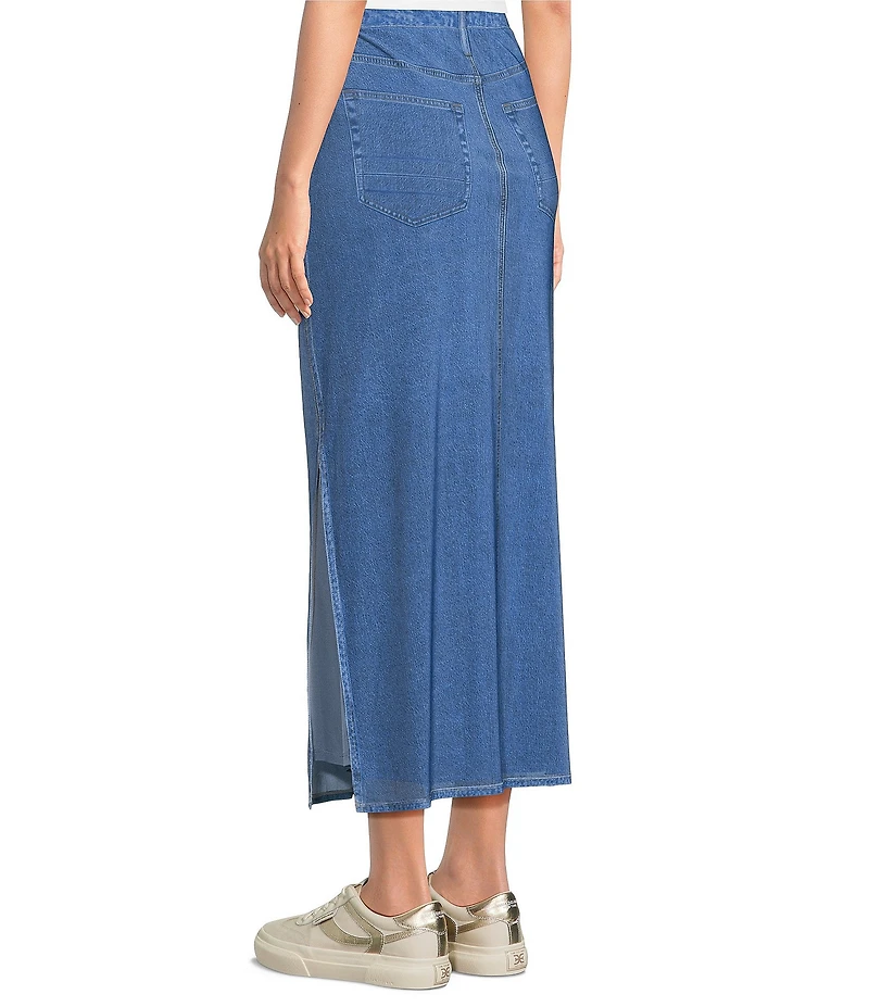 City Blues Pull-On Denim Mesh Maxi Skirt