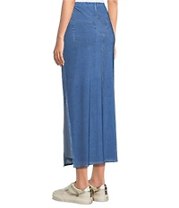 City Blues Pull-On Denim Mesh Maxi Skirt