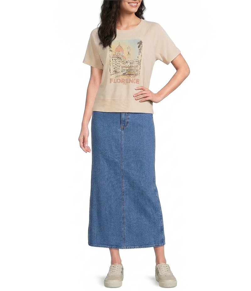 City Blues Pull-On Denim Mesh Maxi Skirt