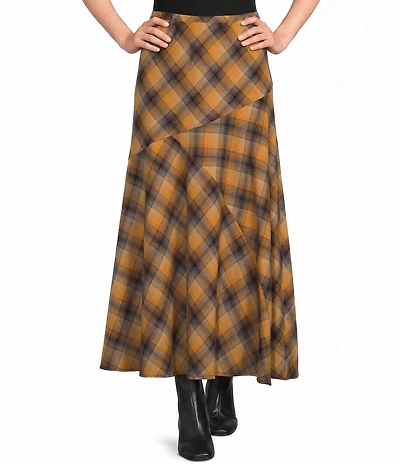 City Blues A-line Plaid Bias Cut Midi Skirt