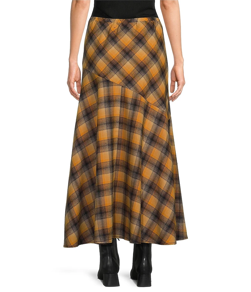City Blues A-line Plaid Bias Cut Midi Skirt