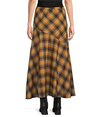 City Blues A-line Plaid Bias Cut Midi Skirt