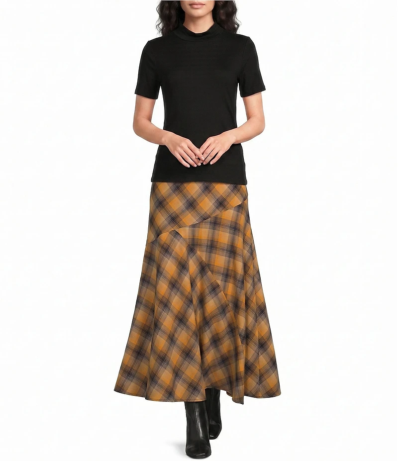 City Blues A-line Plaid Bias Cut Midi Skirt