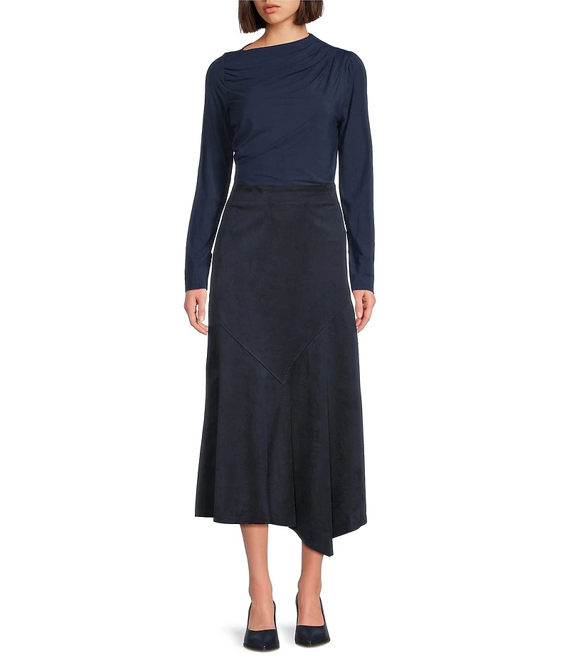 City Blues Asymmetric A-Line Midi Pull-On Skirt