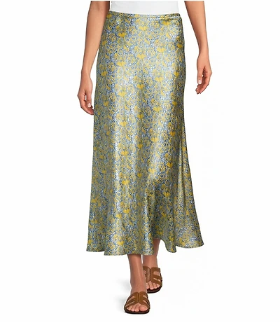 City Blues Bias Floral Pull-On Maxi Skirt