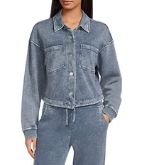 City Blues Coordinating Point Collar Long Sleeve Button-Front Cropped Knit Shacket