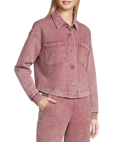 City Blues Coordinating Point Collar Long Sleeve Button-Front Cropped Knit Shacket