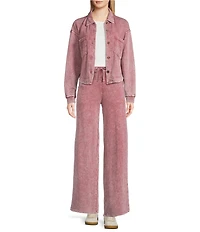 City Blues Coordinating Point Collar Long Sleeve Button-Front Cropped Knit Shacket