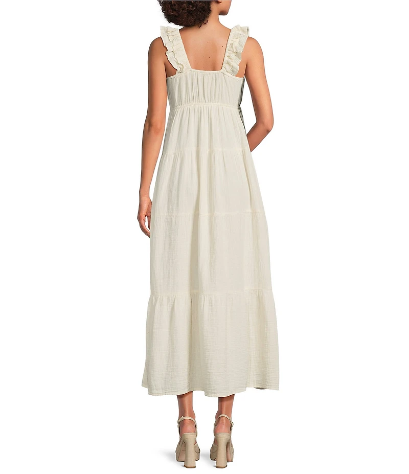 City Blues Cotton Blend Empire Tiered Midi Dress