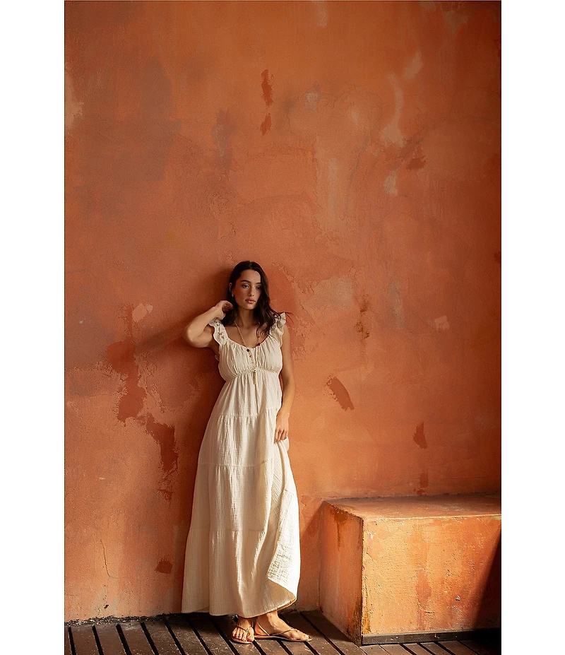 City Blues Cotton Blend Empire Tiered Midi Dress