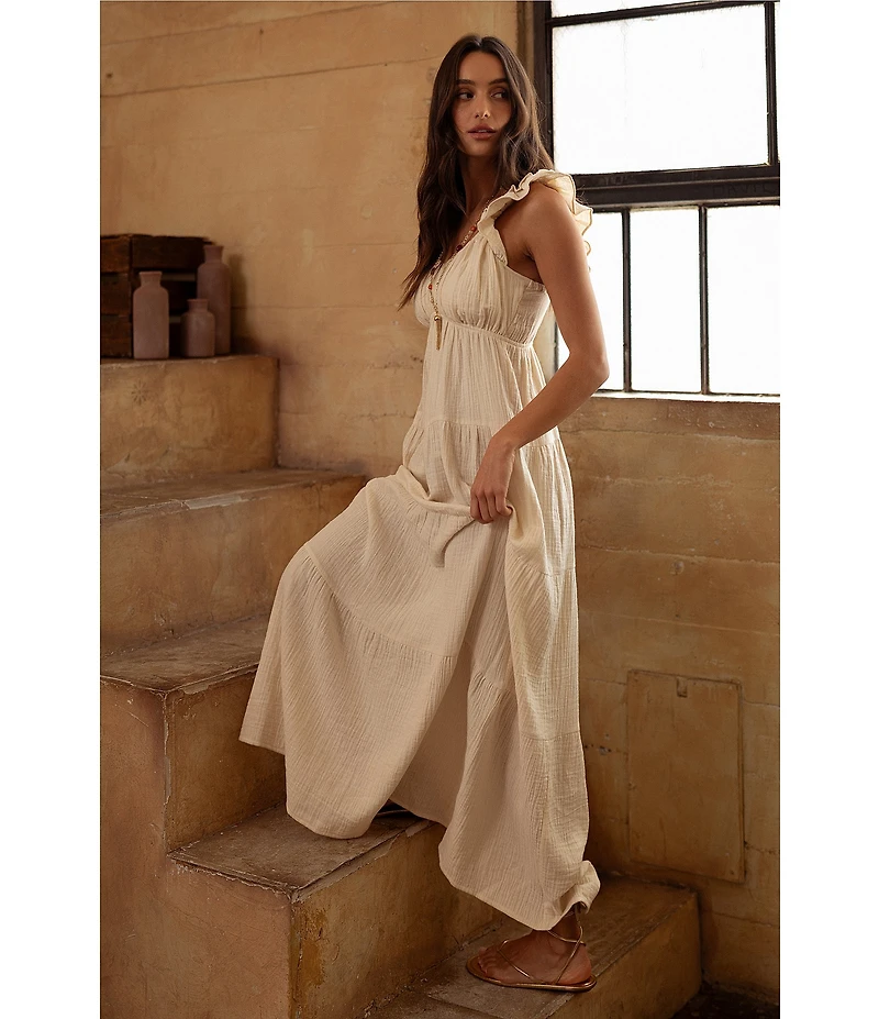 City Blues Cotton Blend Empire Tiered Midi Dress