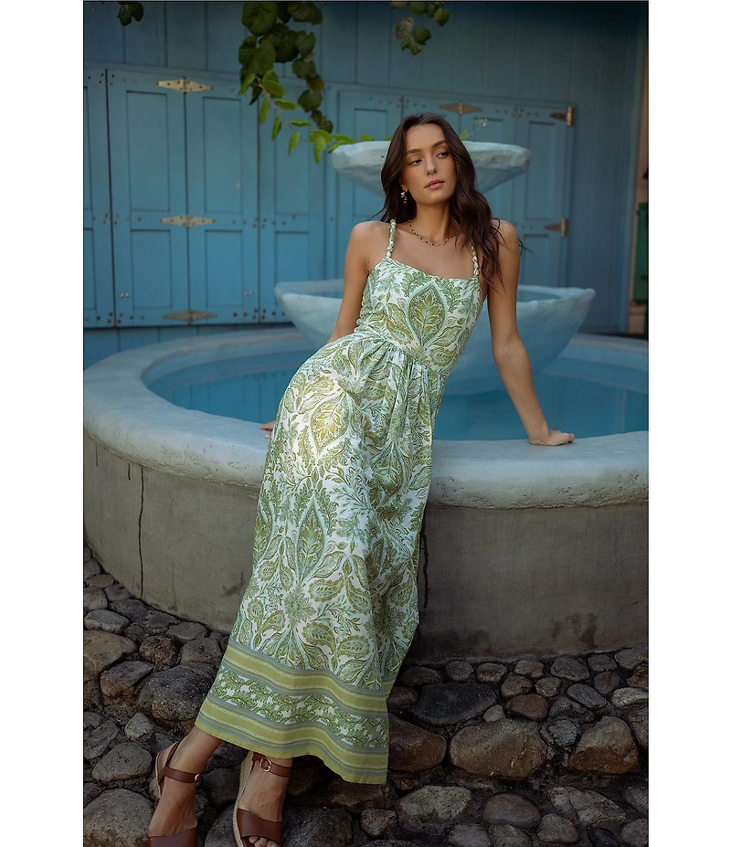 City Blues Cotton Blend Floral Print Square Neck Sleeveless Midi Dress