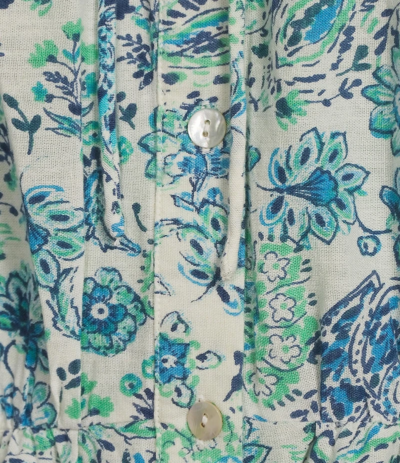 City Blues Cotton Blend Floral V-Neck Cap Sleeve Peplum Top