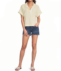 City Blues Cotton-Blend Spliced Stripe Collared Short Dolman Sleeve Top