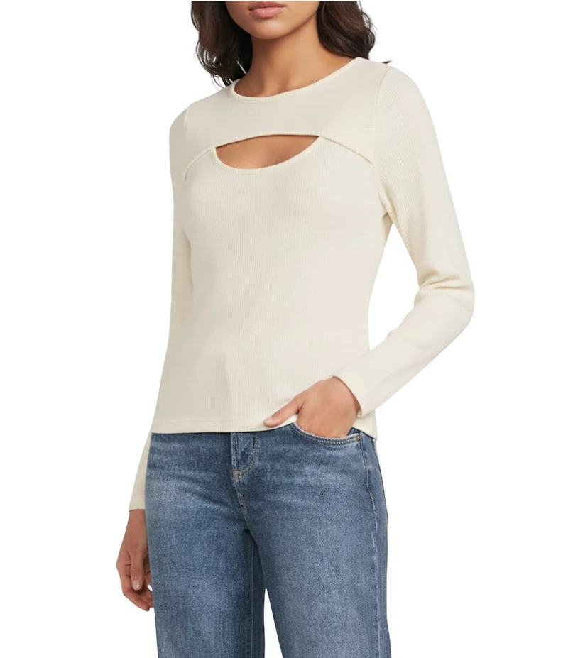 City Blues Crew Neck Long Sleeve Cut-Out Top