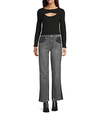 City Blues Crew Neck Long Sleeve Cut-Out Top