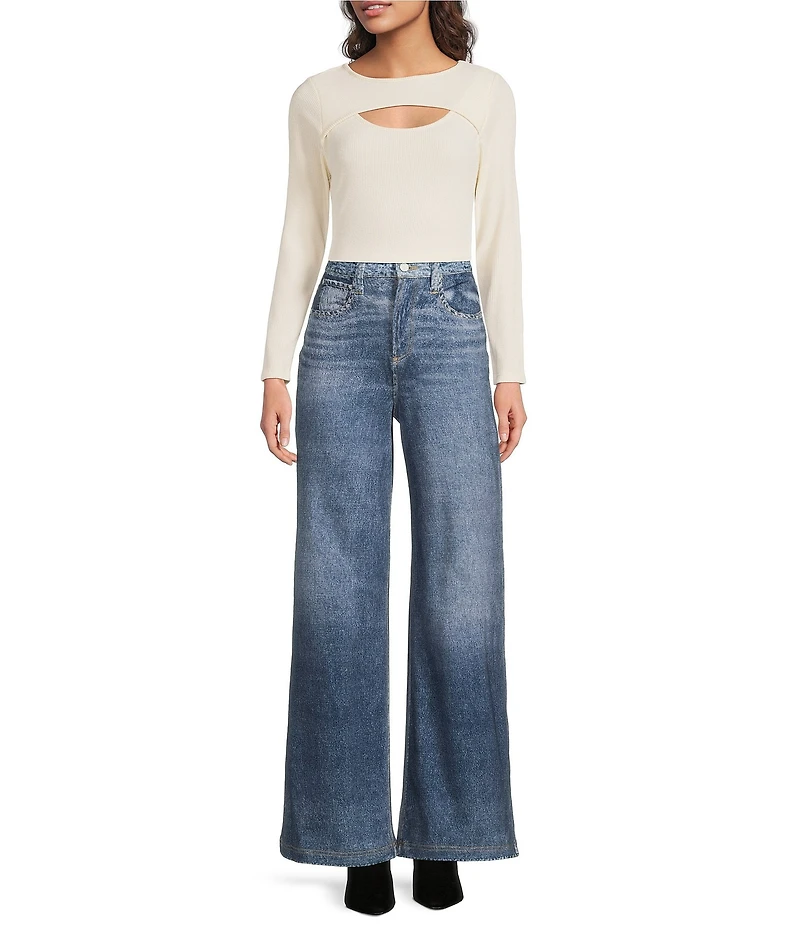 City Blues Crew Neck Long Sleeve Cut-Out Top