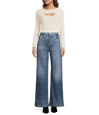 City Blues Crew Neck Long Sleeve Cut-Out Top