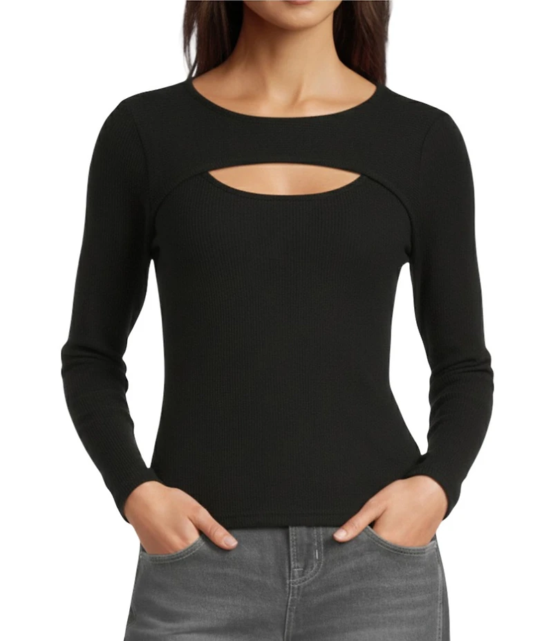 City Blues Crew Neck Long Sleeve Cut-Out Top