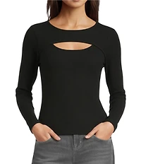 City Blues Crew Neck Long Sleeve Cut-Out Top