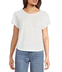 City Blues Crew Neck Short Sleeve Ruched Side Tie Knit Top