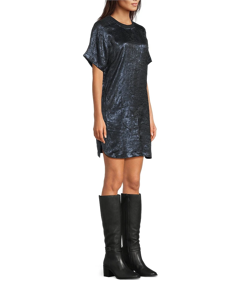 City Blues Crushed Velvet Crew Neck Short Sleeve T-Shirt Dress