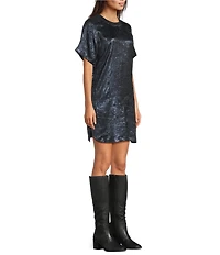 City Blues Crushed Velvet Crew Neck Short Sleeve T-Shirt Dress