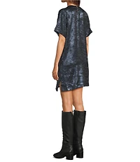 City Blues Crushed Velvet Crew Neck Short Sleeve T-Shirt Dress