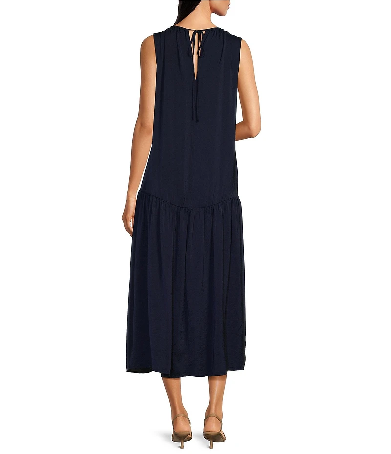 City Blues Crew Neck Sleeveless Shift Maxi Dress