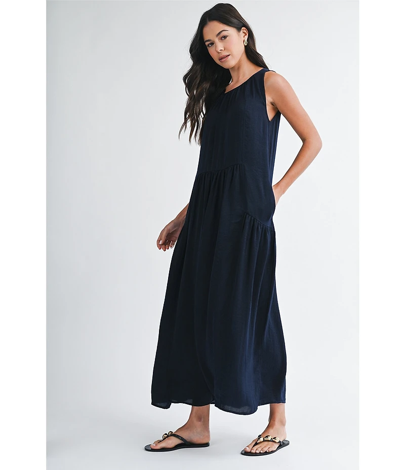 City Blues Crew Neck Sleeveless Shift Maxi Dress