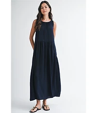 City Blues Crew Neck Sleeveless Shift Maxi Dress