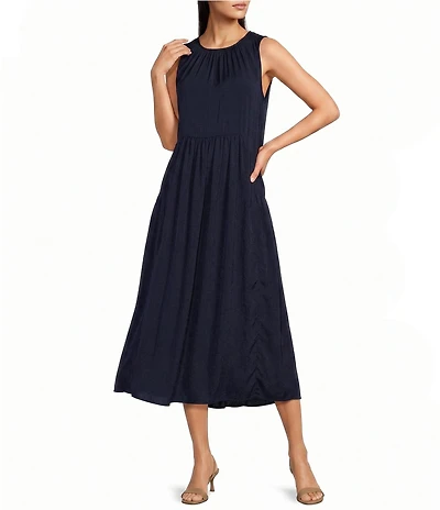 City Blues Crew Neck Sleeveless Shift Maxi Dress