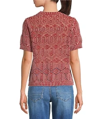 City Blues Crochet Distressed Acid Wash Crew Neck Short Sleeve Sweater