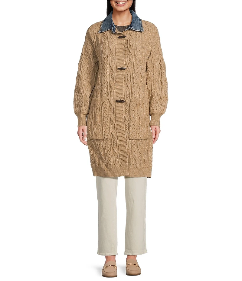 City Blues Denim Collar Long Sleeve Button Front Cardigan