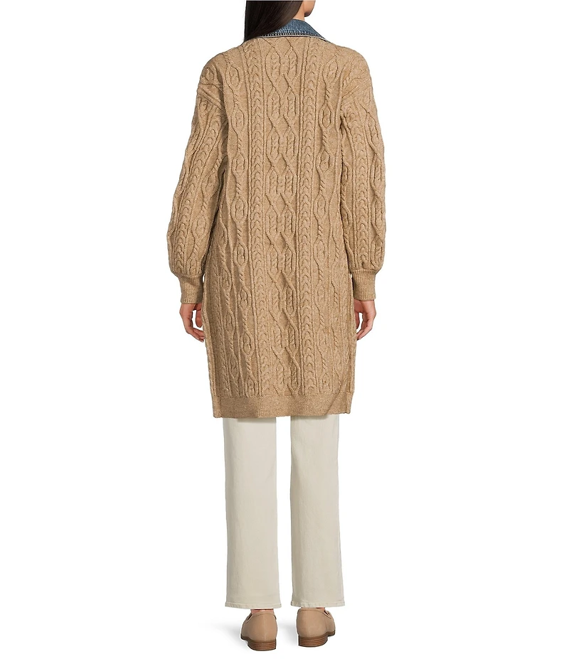 City Blues Denim Collar Long Sleeve Button Front Cardigan