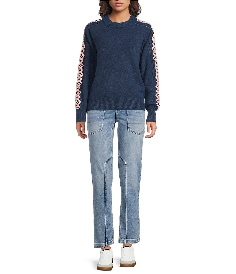 City Blues Embroidered Long Sleeve Crew Neck Knit Sweater