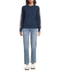 City Blues Embroidered Long Sleeve Crew Neck Knit Sweater